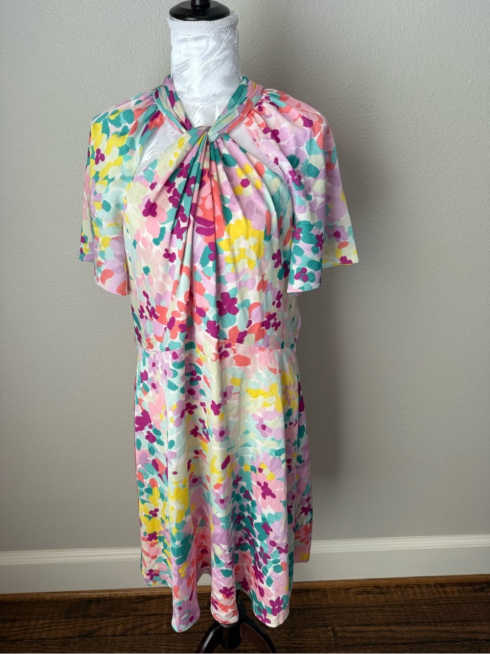 kate spade Multicolor Pastel Floral Twist-Neck Midi Dress